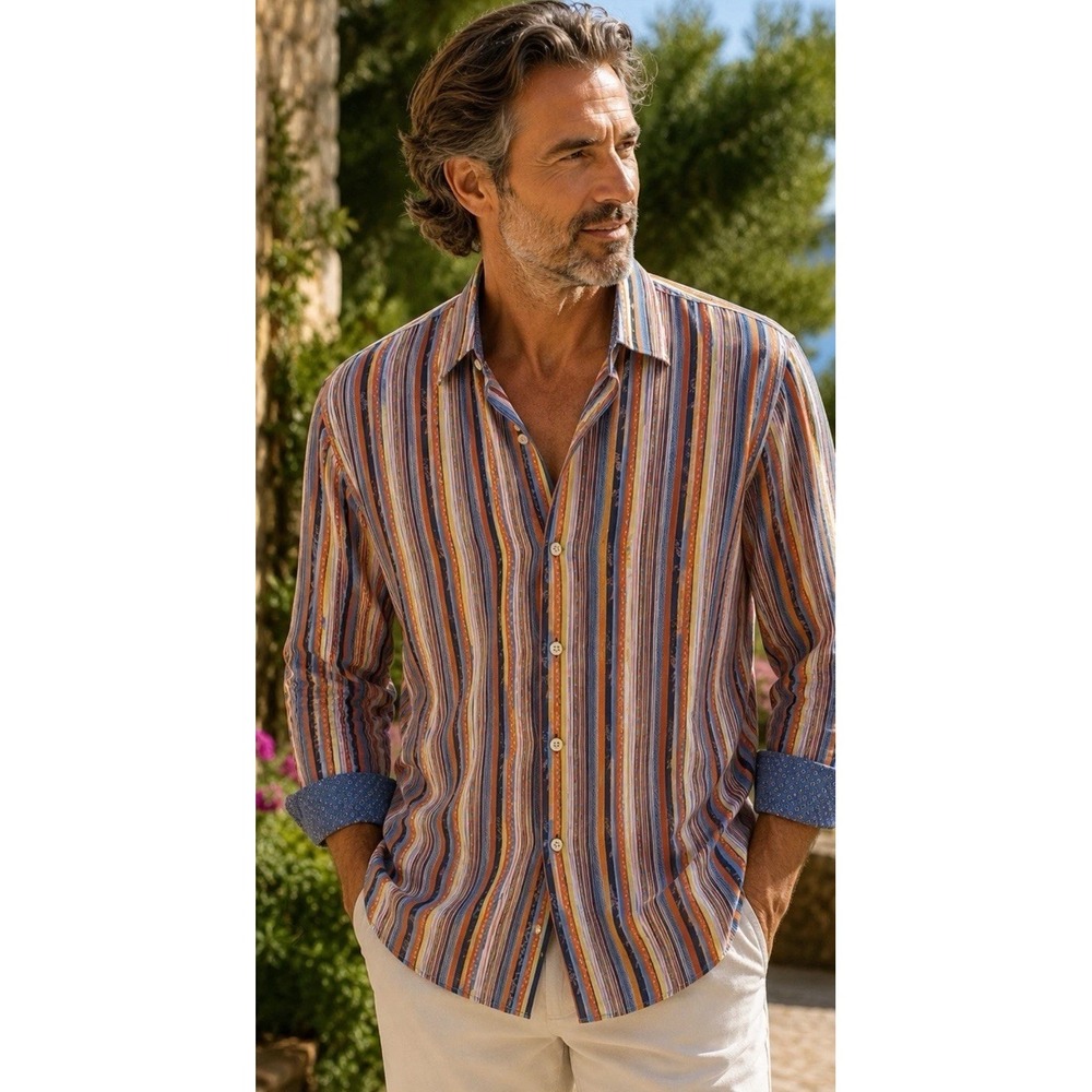ROBERT GRAHAM 3X CLASSIC STRIPED BUTTON FRONT SHIRT Flip Cuffs Big And Tall